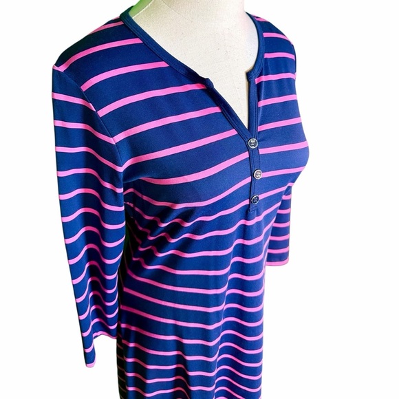 J. McLaughlin ‘Lynn’ Henley Dress in Navy Blue & Pink Stripe with Button Bust S - Picture 4 of 14